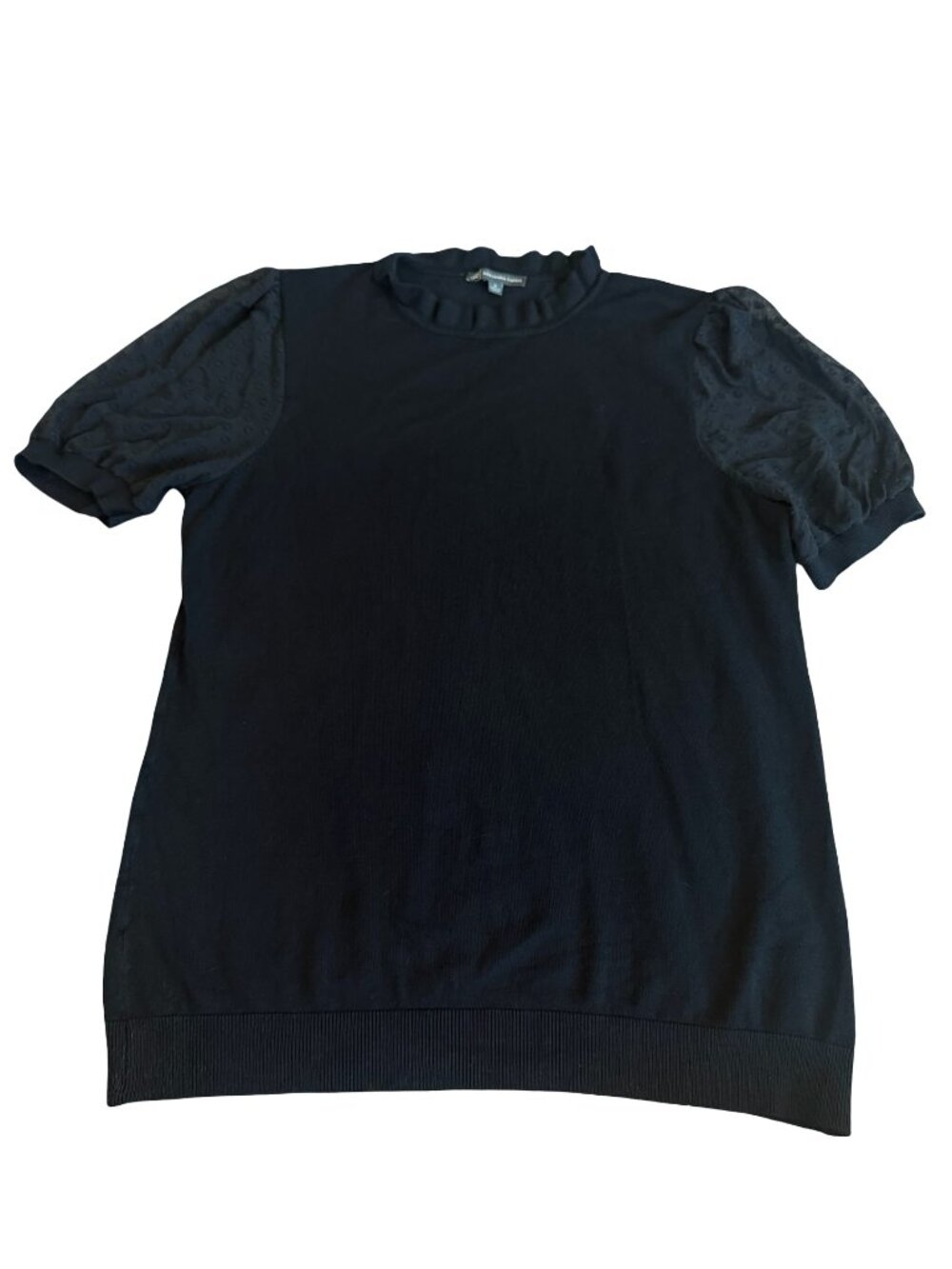 Adrianna Papell Black Ruffle Neck Puff Sleeve Pullover Sweater Medium Women's